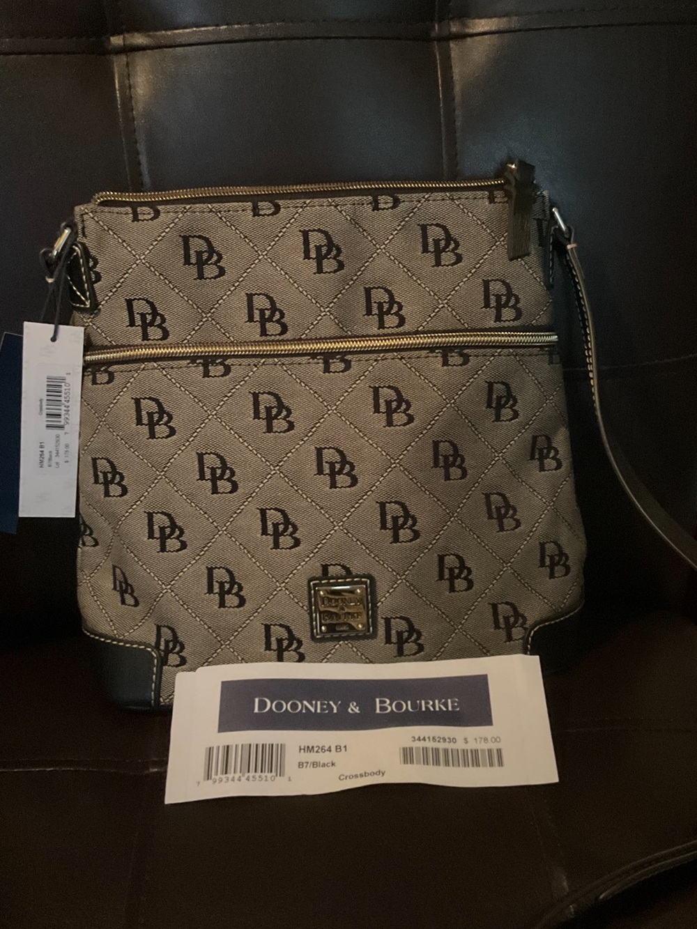 Dooney & Bourke Black and Gray DB Logo Crossbody Bag (Matches listed Weekender)